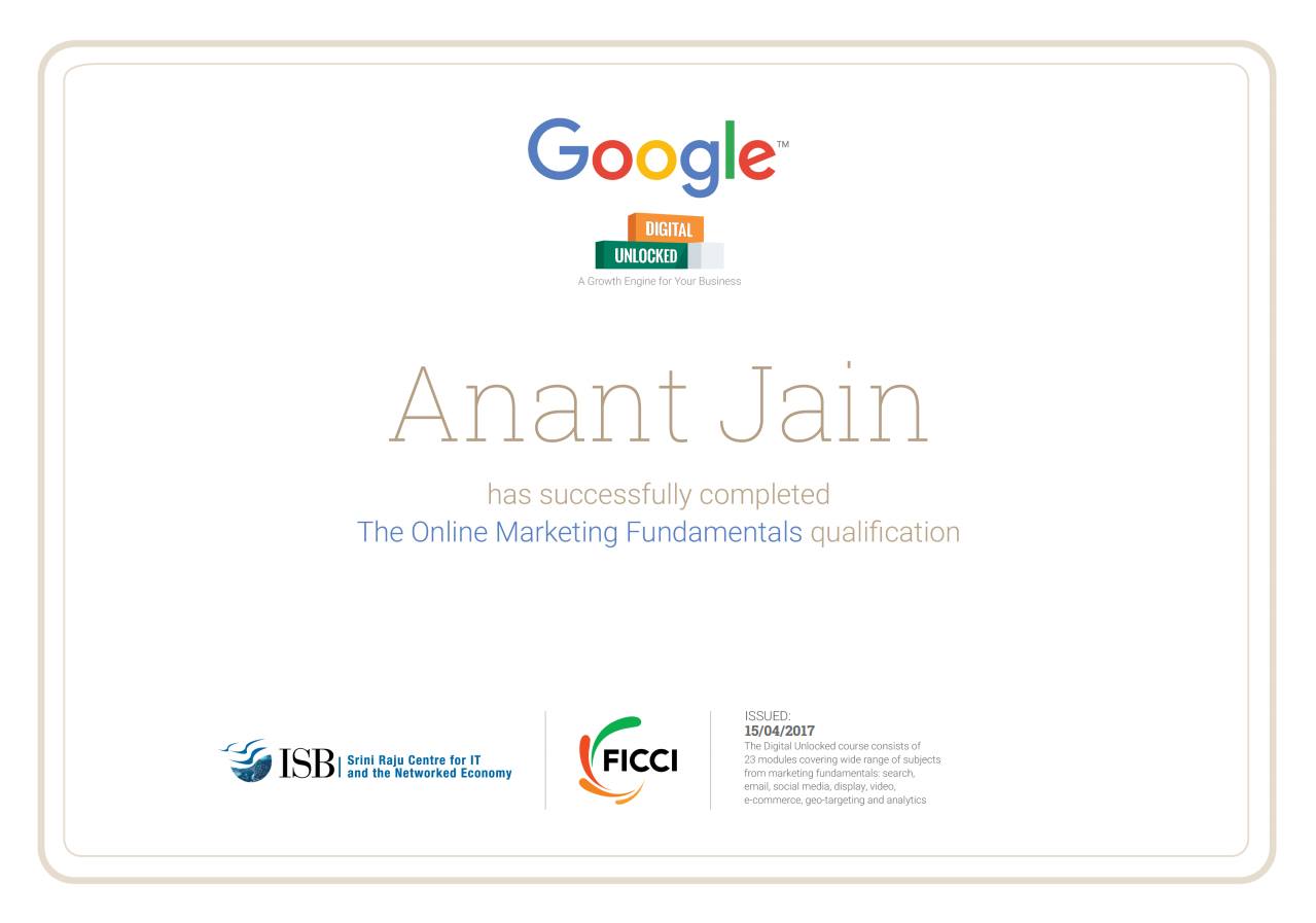 Certified Online Marketing fundamental expert by Google